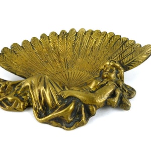 Antique French Art Deco Bronze Ashtray: Lady with Fan Trinket Dish