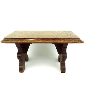 French Vintage Solid Oak 7 Tall Footstool Mini Bench Foot Rest image 2