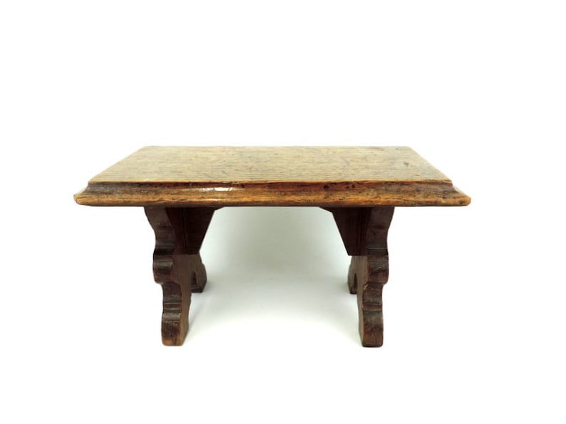 French Vintage Solid Oak 7 Tall Footstool Mini Bench Foot Rest image 2