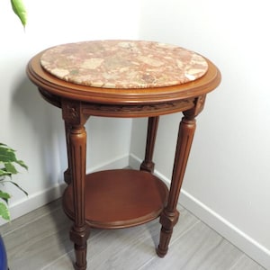 French Vintage Louis XVI Style Gueridon Side or End Table with Marble Top