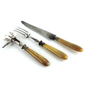 French Antique Carving Set With Bakelite Handles, Vintage Carving Utensils