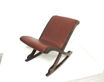 Reposapiés mecedora vintage francesa, otomana de piel sintética