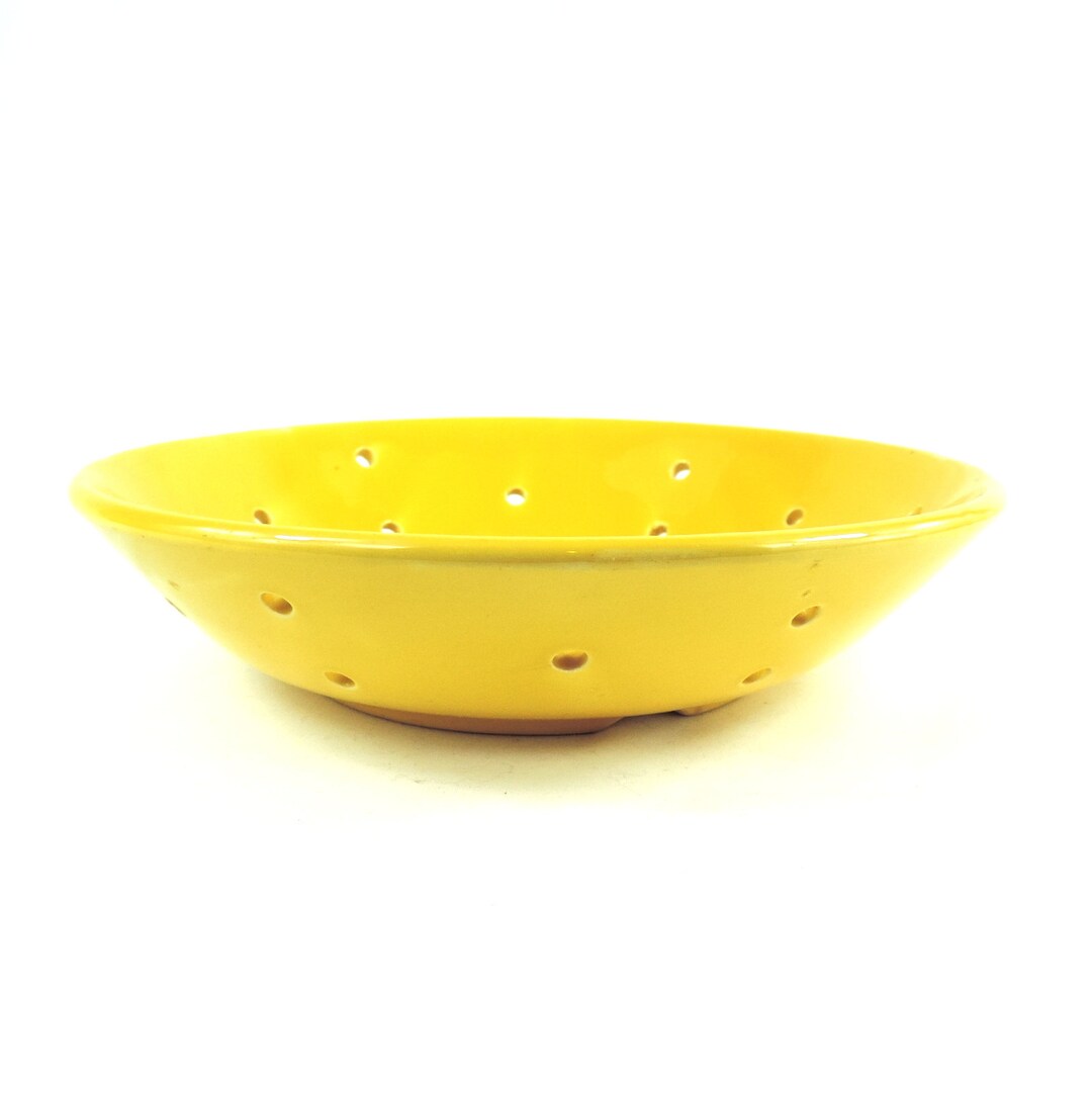 French Vintage Ceramic Fruit Strainer Rustic Yellow Ironstone Etsy