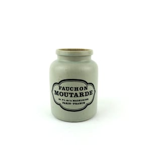 French Vintage Fauchon Paris Grey Stoneware Mustard Jar, Vintage French Kitchen Decor
