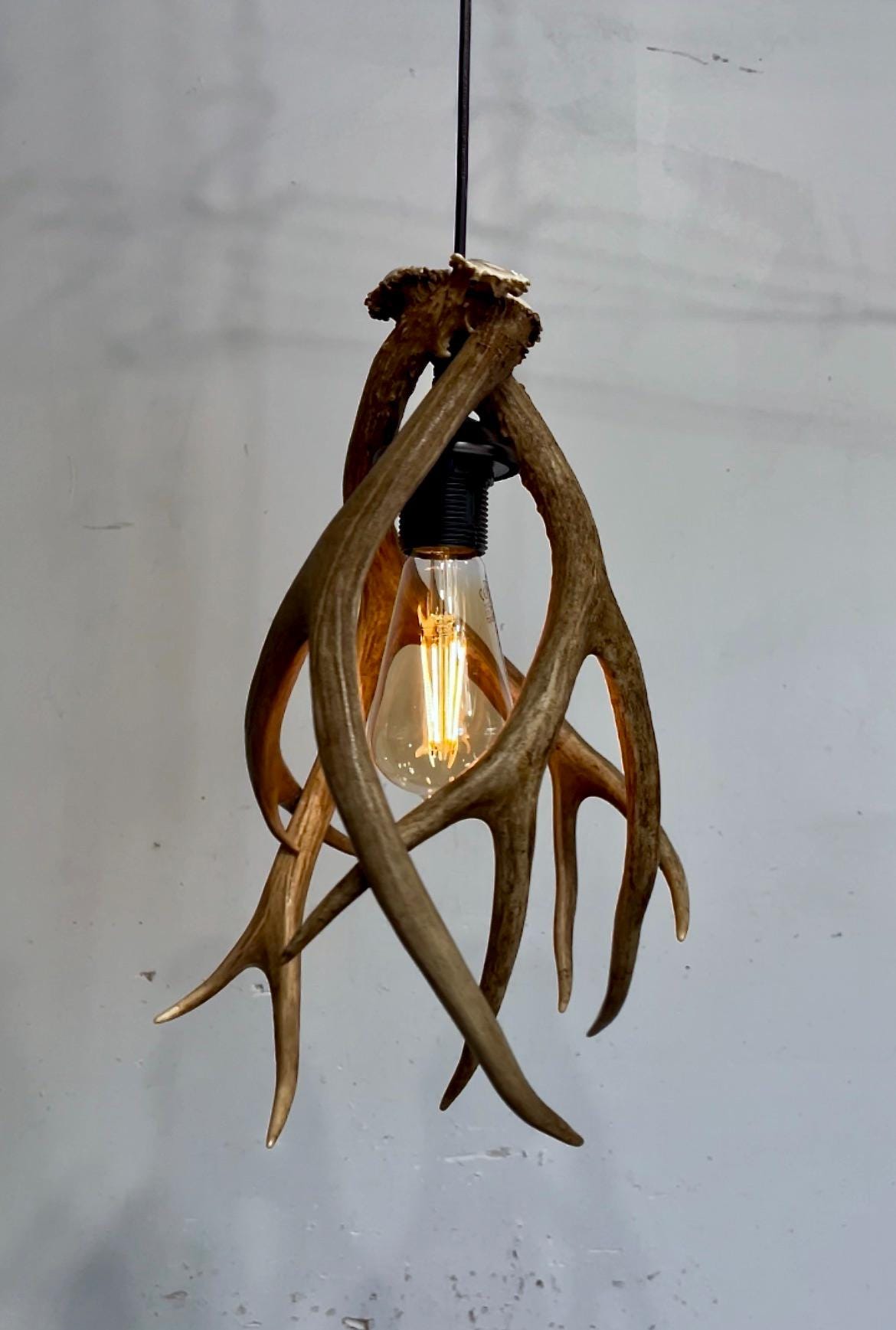 Lampe En Bois De Cerf Avec Porte-bougie Et Fer à Cheval, Fait Main, Cadeau Unique