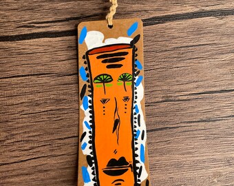 Taino handmade bookmark/ book accessories/ books/ gift for her/ gift for him/ bookmark/ hand painted/ abstract original art/original artwork