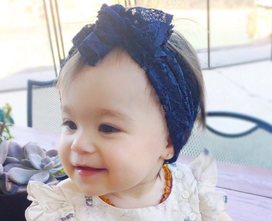 Buy Baby Headband, Newborn Headband, Blue Lace Headband, Navy Headband
