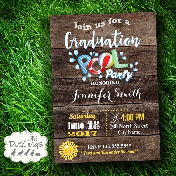 Graduation Pool Party Invitation Graduation invites rustic Etsy
