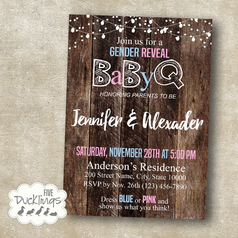 Gender Reveal BaByQ Invitation Rustic Gender Reveal Invite Etsy