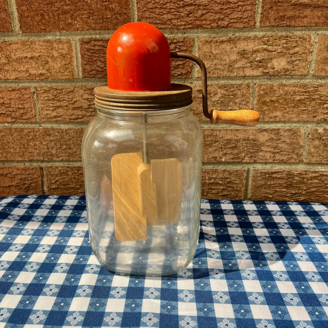 Antique Dazey Dandy Butter Churn Red Top Glass Jar Primitive Etsy
