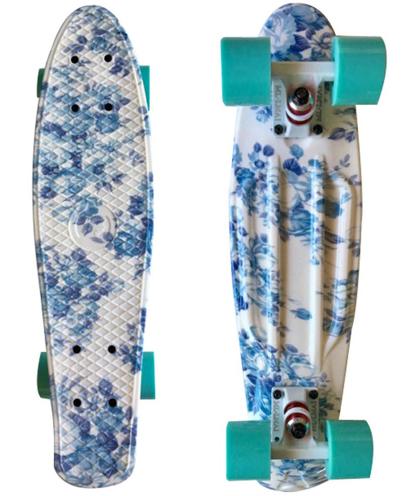 22 Mini Cruiser Skateboard Grafik Blau Blume Board Lmai Bild 0.