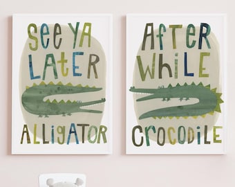 Juego de láminas artísticas de cocodrilos y caimanes / Decoración para la habitación infantil o sala de juegos