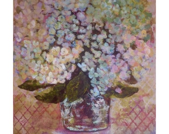 Descarga digital - Impresión artística original - Cesta de hortensias