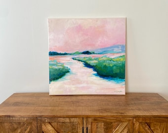 Cake Walk / Pintura de paisaje colorido / Obra de arte original de 24x24 pulgadas