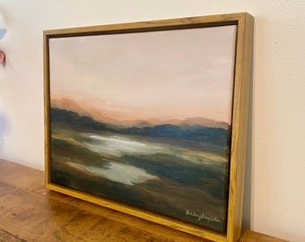 Cuadro de paisaje enmarcado / Obra de arte original, Escena crepuscular 11x14