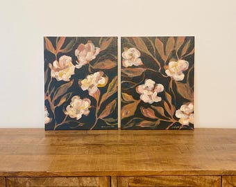 Rosas para Mamá – Arte Floral, Arte Botánico Neutral para Pared, Juego de 2 Cuadros de 35x28 cm