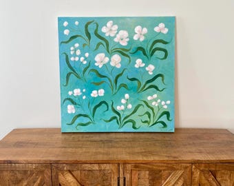 Club de Jardinería / Pintura Botánica Moderna / Obra de Arte Original de 24x24 pulgadas