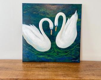Sigues siendo la indicada – Pintura de cisne / Obra de arte original de 24x24 pulgadas