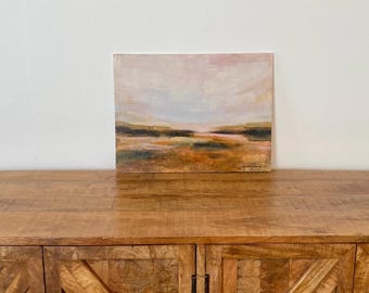 Horizonte Calentado por el Sol N.° 1 – Pintura de Paisaje Neutro / Arte Mural del Desierto / Obra de Arte Original de 12x16”