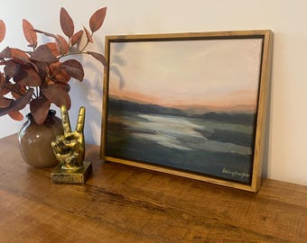 Cuadro de paisaje enmarcado / Obra de arte original de 28 x 35 cm, decoración para pared de galería