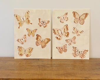 Flutters – Juego de arte de mariposas, par de obras de arte de pared neutras, originales de 40,6 x 30,5 cm