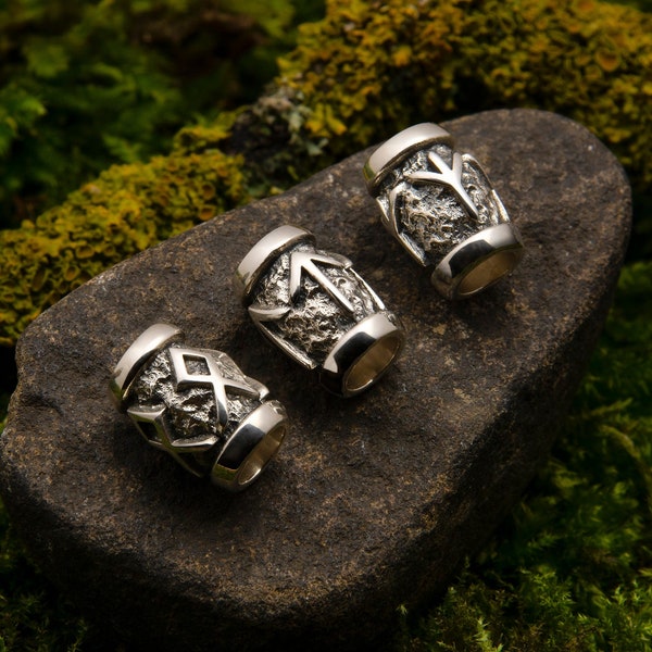 Viking Beard Beads Silver Rune Beads Elder Futhark Runes Viking hair beads Beard Ring Norse Pagan Jewelry