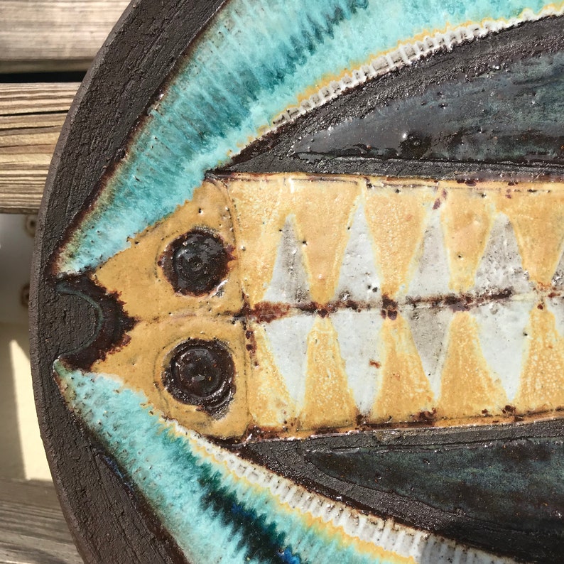 Fish Swedish fine pottery ceramics plate bowl Elsi Bourelius Scandinavia Sweden 60th