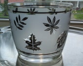Libbey Silver Foliage Ice Bucket, Mid Century Glass Ice Bucket, Silver Leaf Barware