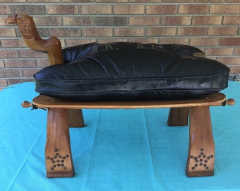 Wood Camel Ottoman Vintage Moroccan Camel Saddle Stool Reversible