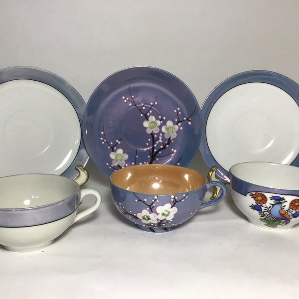 3 Japan Lustreware Tea Cups and Saucers