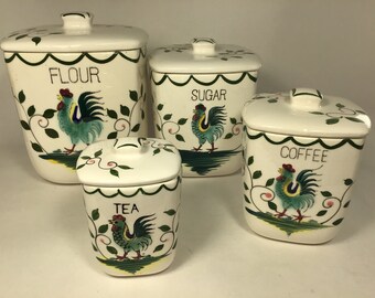 4 Napco Rooster Canisters, Mid Century Ceramic