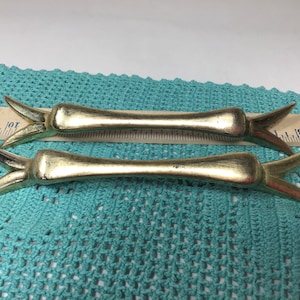 Pair MCM Drawer Pulls, Brass Dresser Pulls