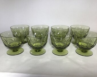 8 Fostoria Mesa Olive Green Sherbet / Champagne Glasses