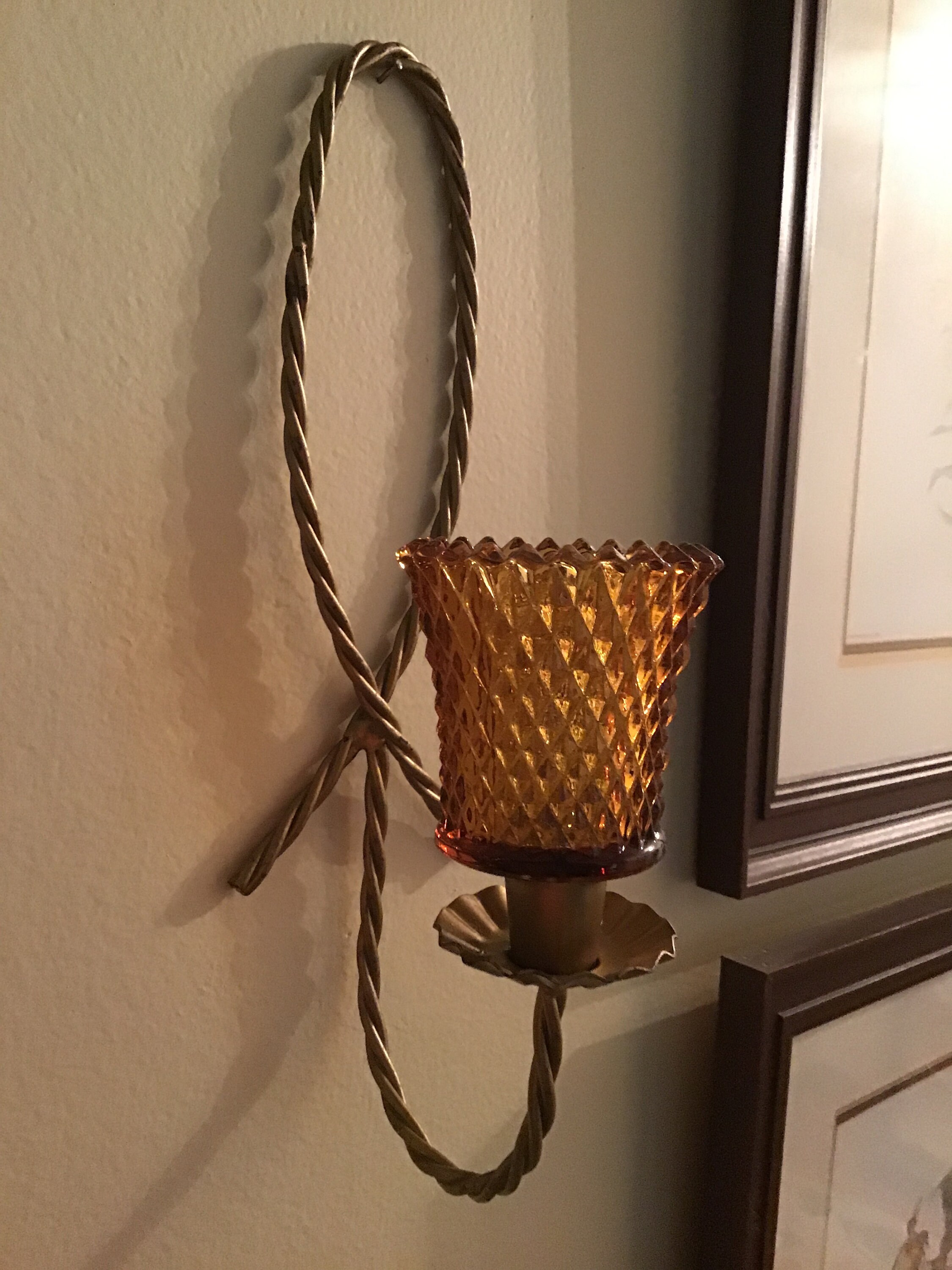 Twisted Metal Rope Candle Sconces With Amber Diamond Votive Etsy
