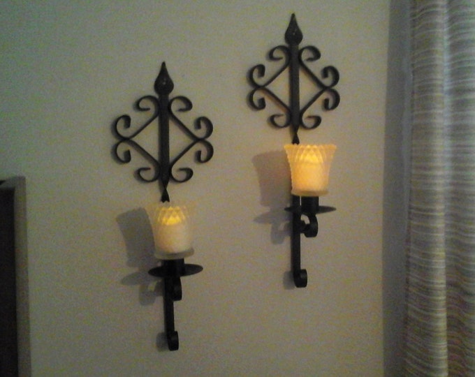 Black Iron Candle Sconces, Homco Metal Sconces With Votive Holders Etsy