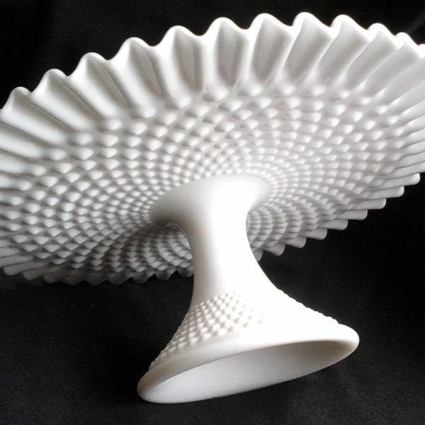 Hobnail Milk Glass Cake Stand, Fenton White Hobnail Pedestal Cake Stand