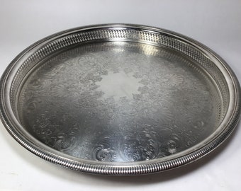 15 Inch Round Reticulated Silver PlatedTray, International Silver Co.