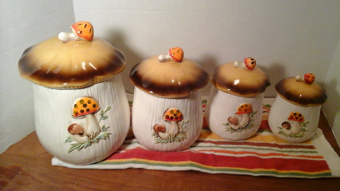 Merry Mushroom Canister Set Sears 1978 Set of 4 in Etsy