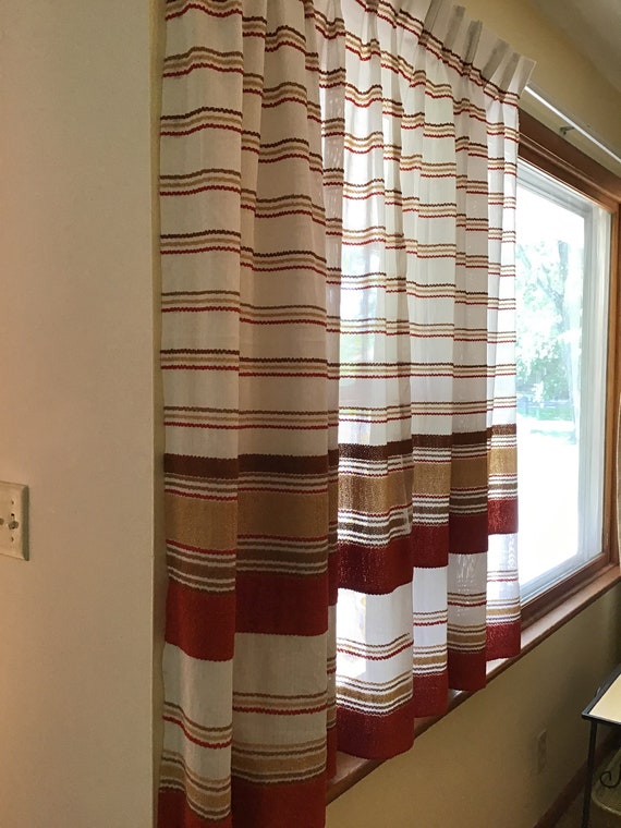 Pinch Pleat 60s Horizontal Striped Curtains Mid Century Etsy