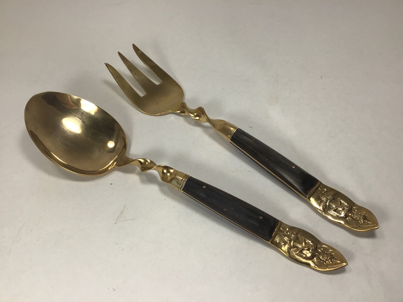 Siam Salad Fork and Spoon Thailand Brass Large Serving Fork Etsy
