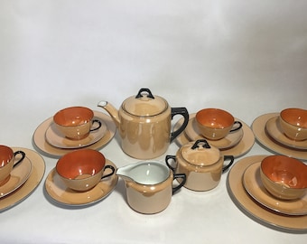 Bavaria Lusterware Tea Set orange and Black Tirschenreuth