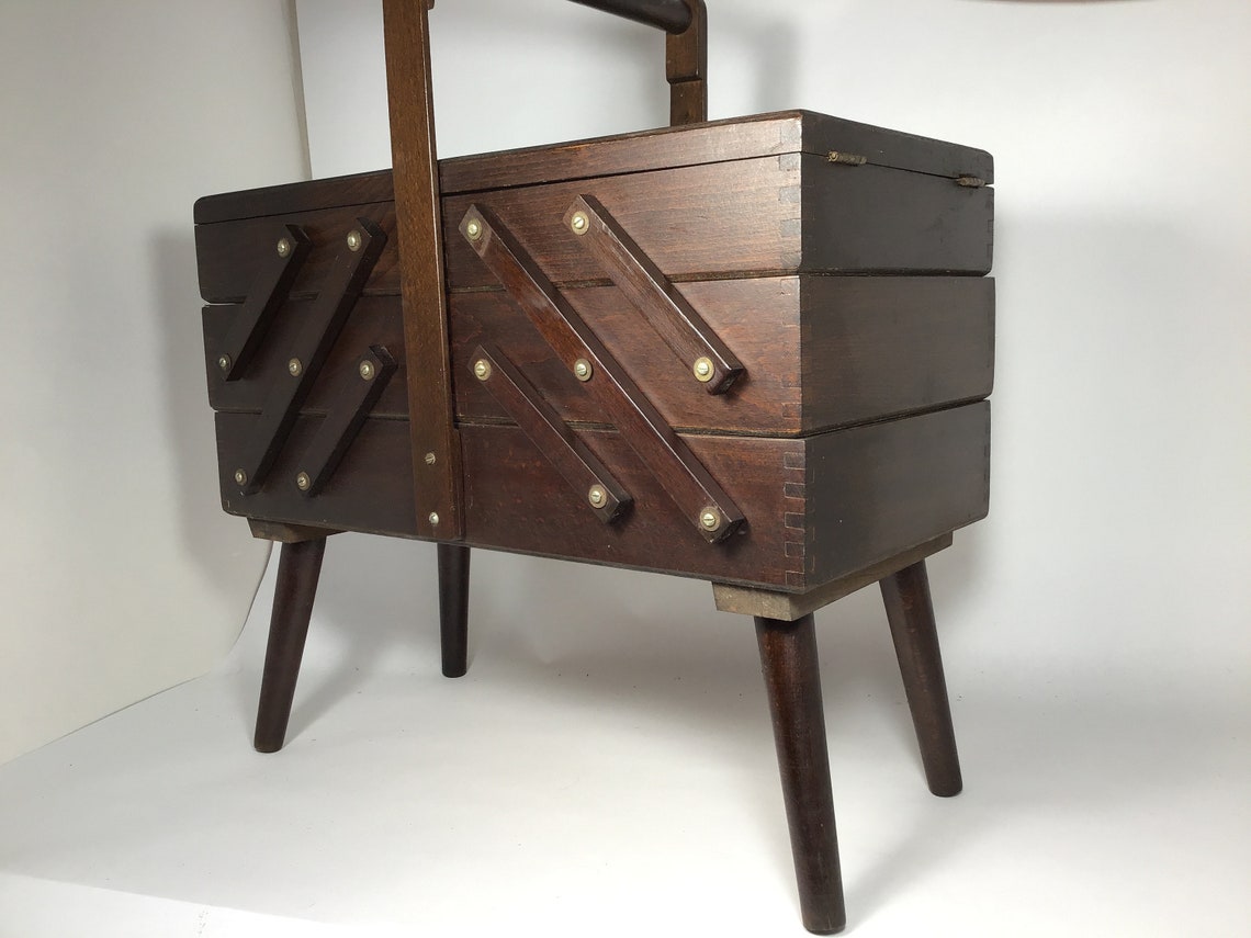 Wooden Sewing Box on Legs Accordion Style Etsy