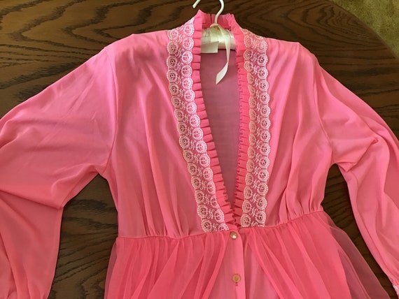 60s Sheer Nylon Lounger Jumpsuit, Hot Coral Pink