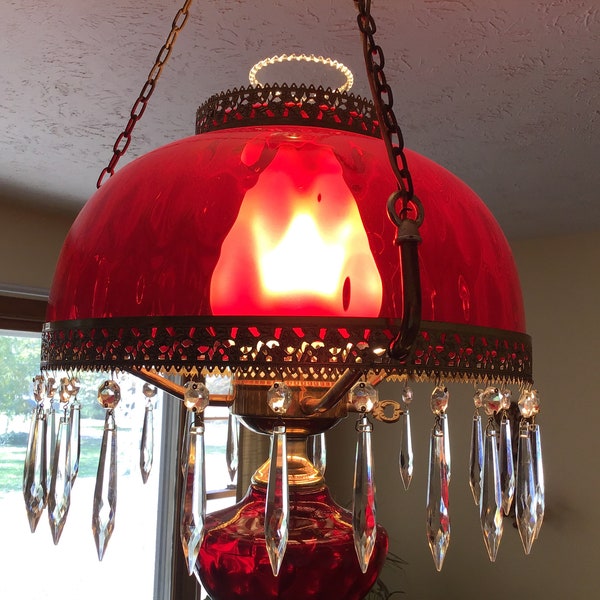 Red Victorian Light Fixture with Crystals