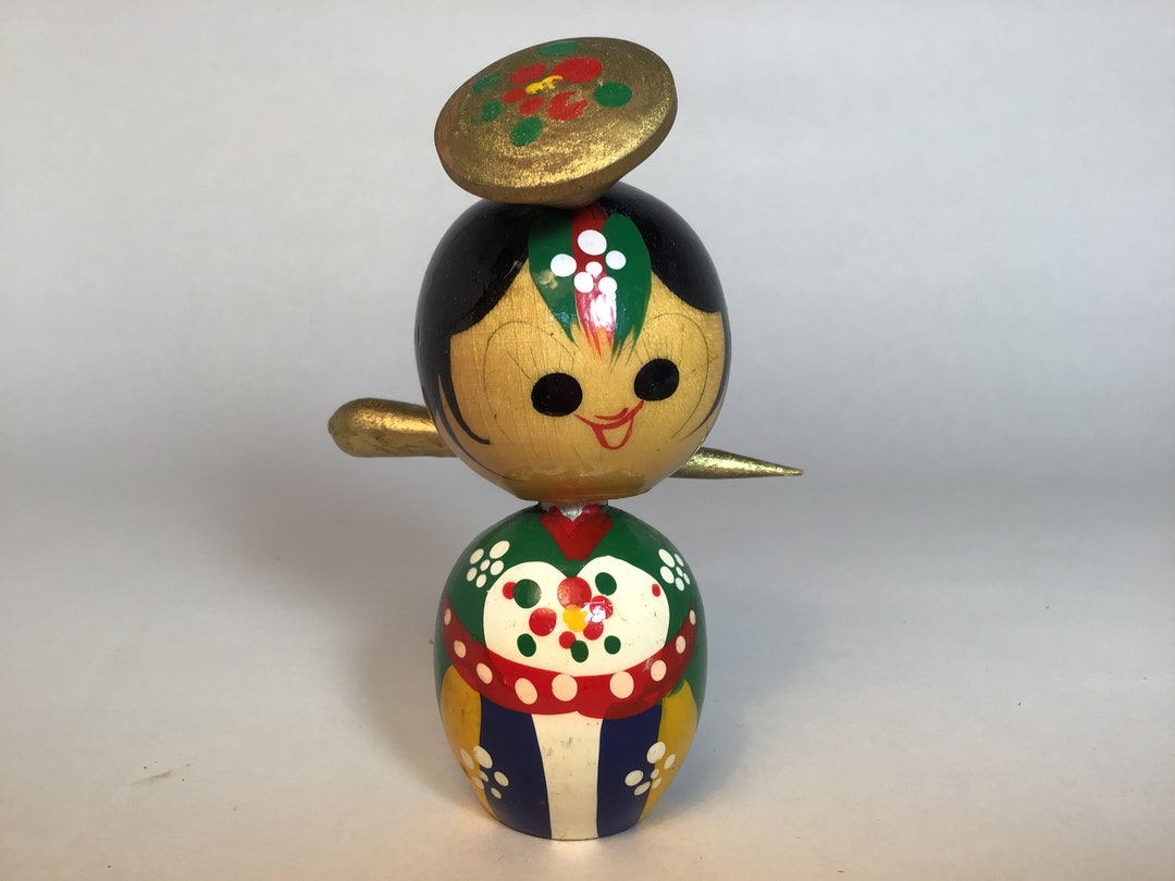 Japan Wooden Bobble Head Doll, Kosheki Etsy