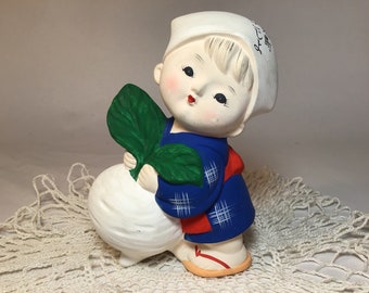 Hakata Doll, Japan Bisque Boy Pulling Turnip