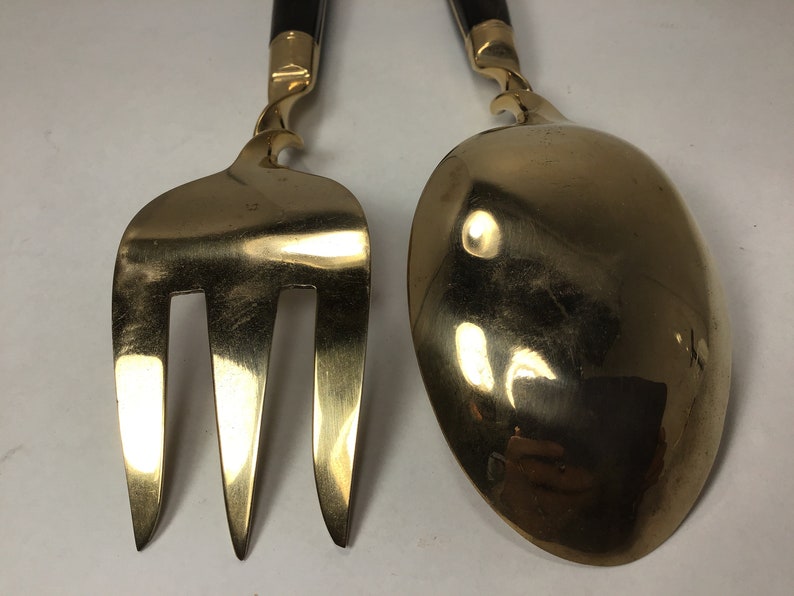 Siam Salad Fork and Spoon Thailand Brass Large Serving Fork and Spoon