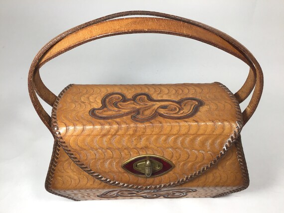 Tooled Leather Purse, Small Vintage Tooled Leather