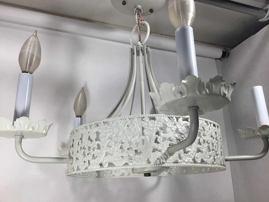 MCM Chandelier White 60s Transitional Feminine Dining Room 5 | Etsy