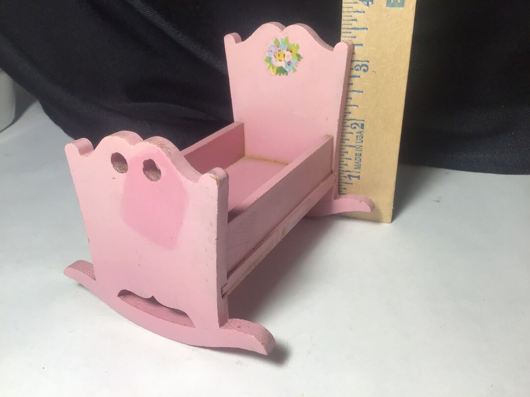 Vintage Wooden Dollhouse Crib Miniature Baby Crib Etsy